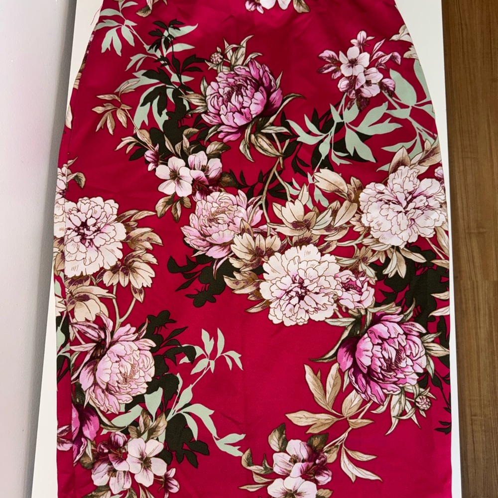 Avenue Floral Red Pencil Skirt